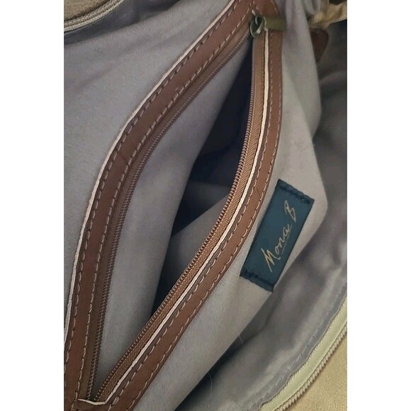 Mona B  Shoulder Bag Vegan Leather Purse Tan Basketweave Zip Pockets 10" x 9" - Picture 10 of 10